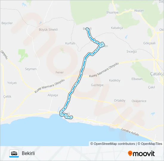SILIVRI-AKÖREN-BEKIRLI Dolmus & Minibus Line Map