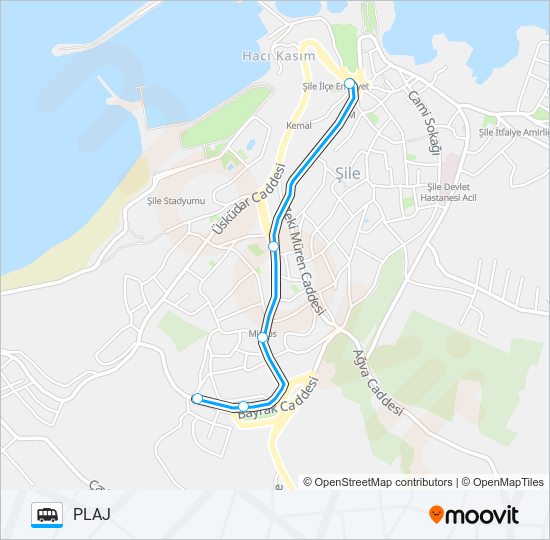 ŞİLE MERKEZ RİNG - PLAJ minibüs / dolmuş Hattı Haritası