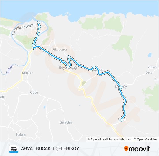 AĞVA - BUCAKLI-ÇELEBİKÖY minibüs / dolmuş Hattı Haritası