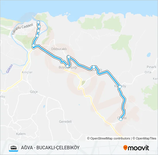 AĞVA - BUCAKLI-ÇELEBİKÖY Dolmus & Minibus Line Map