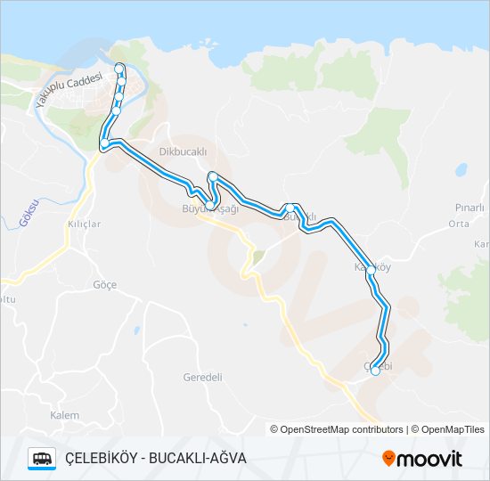 AĞVA - BUCAKLI-ÇELEBİKÖY minibüs / dolmuş Hattı Haritası