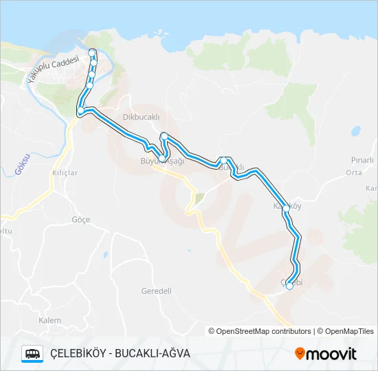 AĞVA - BUCAKLI-ÇELEBİKÖY Dolmus & Minibus Line Map