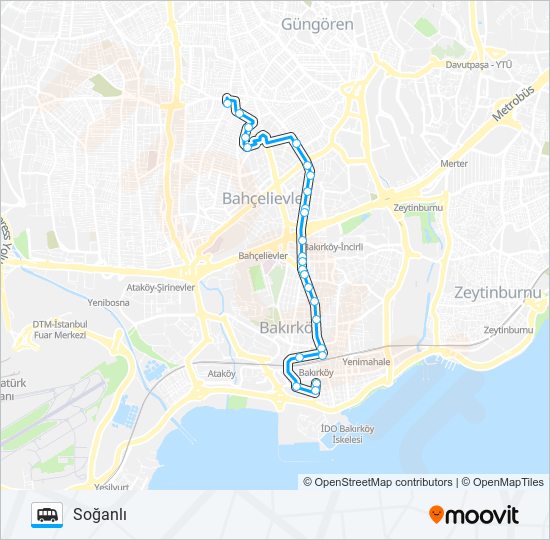 BAKIRKÖY-SOĞANLI-BAKIRKÖY minibüs / dolmuş Hattı Haritası
