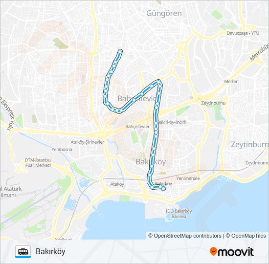 BAKIRKÖY-SOĞANLI-BAKIRKÖY minibüs / dolmuş Hattı Haritası