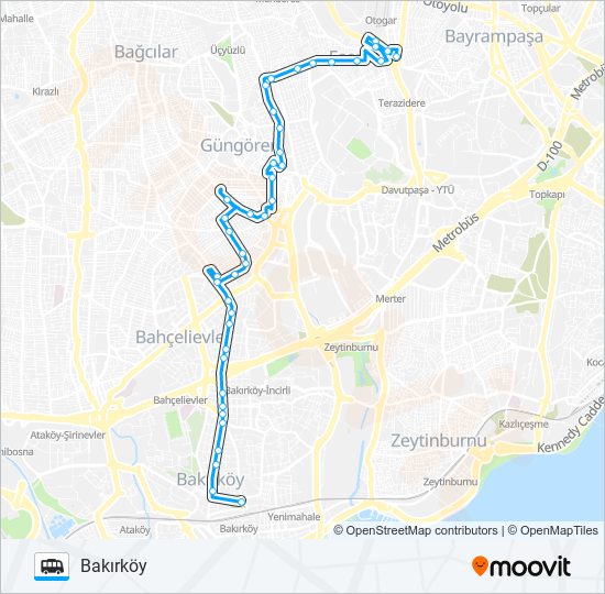 BAKIRKÖY-YENIMAHALLE-OTOGAR minibüs / dolmuş Hattı Haritası