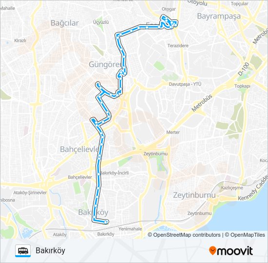 BAKIRKÖY-YENIMAHALLE-OTOGAR minibüs / dolmuş Hattı Haritası