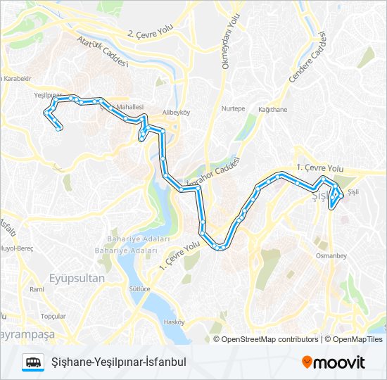 ŞIŞHANE-YEŞILPINAR-İSFANBUL minibüs / dolmuş Hattı Haritası
