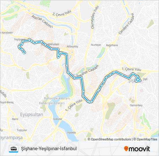 ŞIŞHANE-YEŞILPINAR-İSFANBUL minibüs / dolmuş Hattı Haritası