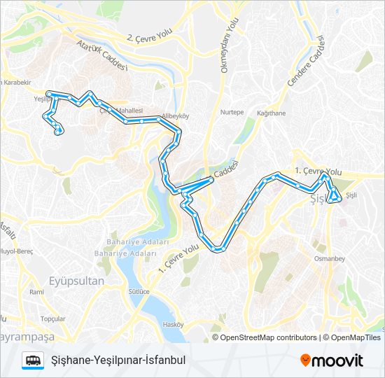 ŞIŞHANE-YEŞILPINAR-İSFANBUL minibüs / dolmuş Hattı Haritası