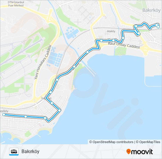 BAKIRKÖY-YEŞILYURT -YEŞILKÖY dolmus & minibus Line Map