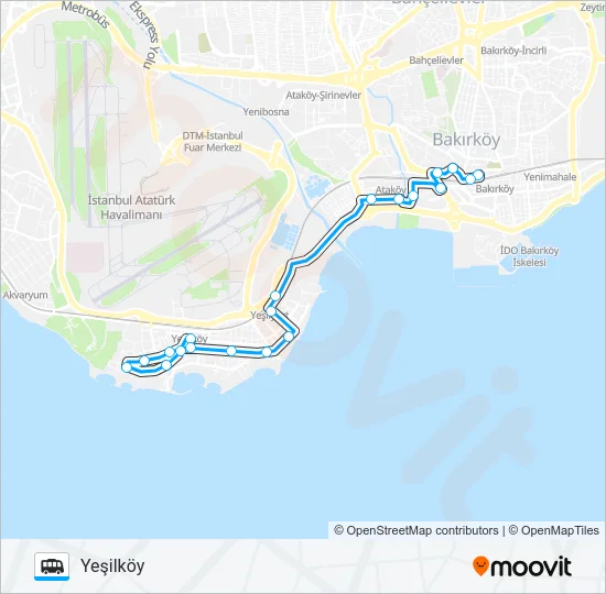 BAKIRKÖY-YEŞILYURT -YEŞILKÖY Dolmus & Minibus Line Map