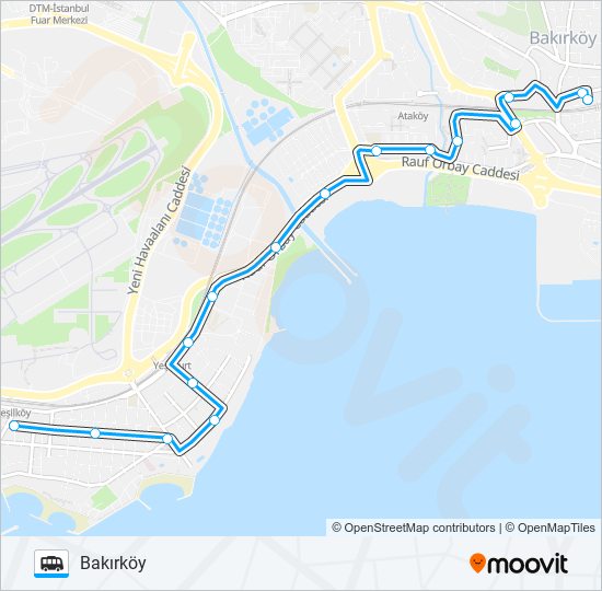 BAKIRKÖY-YEŞILYURT -YEŞILKÖY minibüs / dolmuş Hattı Haritası