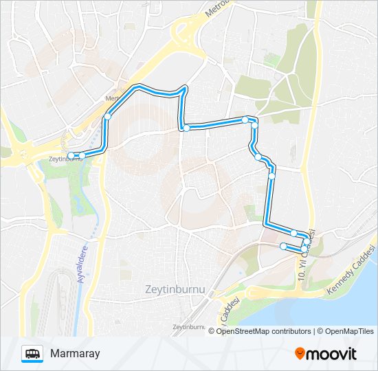 MERTER- KAZLIÇEŞME- MARMARAY minibüs / dolmuş Hattı Haritası