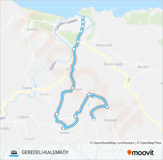 AĞVA - GÖÇE-GEREDELİ-KALEMKÖY Dolmus & Minibus Line Map