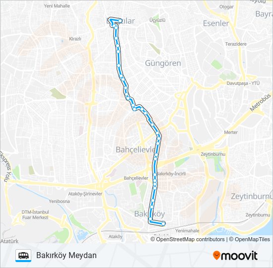 BAKIRKÖY MEYDAN-BAĞCILAR MEYDAN dolmus & minibus Line Map