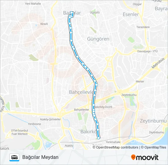 BAKIRKÖY MEYDAN-BAĞCILAR MEYDAN Dolmus & Minibus Line Map