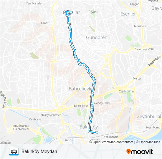 BAKIRKÖY MEYDAN-BAĞCILAR MEYDAN Dolmus & Minibus Line Map