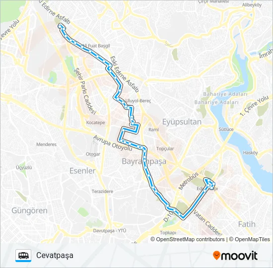 CEVATPAŞA-BAYRAMPAŞA-EDIRNEKAPI Dolmus & Minibus Line Map