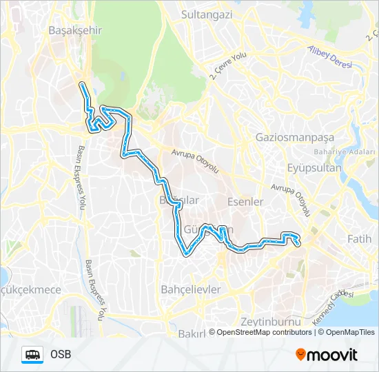 OSB-İSTOÇ-GÖZTEPE-FATIH-TOPKAPI Dolmus & Minibus Line Map