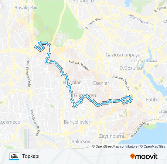 OSB-İSTOÇ-GÖZTEPE-FATIH-TOPKAPI minibüs / dolmuş Hattı Haritası