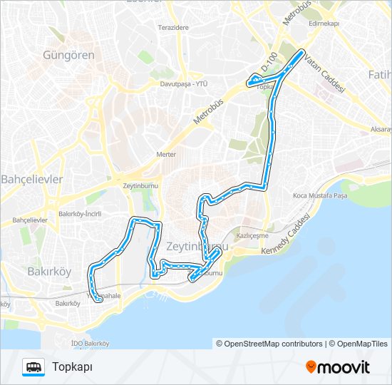 YENIMAHALLE-ZEYTINBURNU-TOPKAPI minibüs / dolmuş Hattı Haritası
