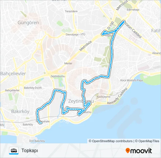 YENIMAHALLE-ZEYTINBURNU-TOPKAPI Dolmus & Minibus Line Map