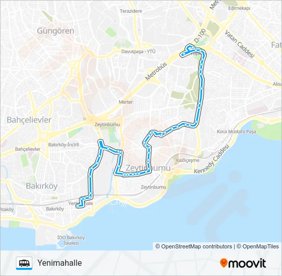 YENIMAHALLE-ZEYTINBURNU-TOPKAPI Dolmus & Minibus Line Map