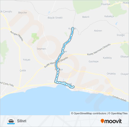 SILIVRI-ALIPAŞA-FENERKÖY-KURFALLI minibüs / dolmuş Hattı Haritası