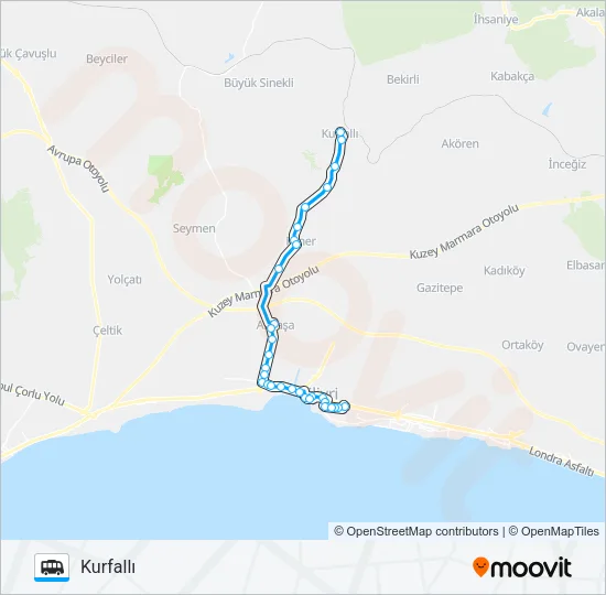 SILIVRI-ALIPAŞA-FENERKÖY-KURFALLI Dolmus & Minibus Line Map