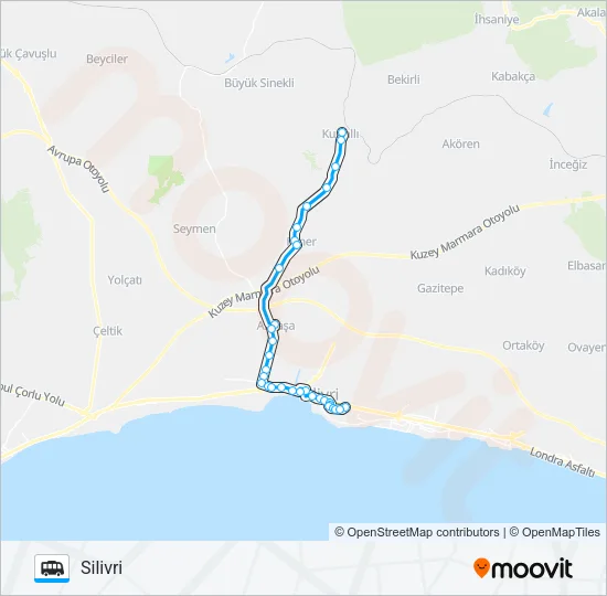 SILIVRI-ALIPAŞA-FENERKÖY-KURFALLI Dolmus & Minibus Line Map
