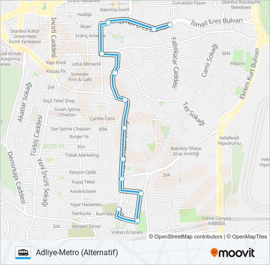 BAKIRKÖY-ADLIYE-METRO (ALTERNATIF) minibüs / dolmuş Hattı Haritası