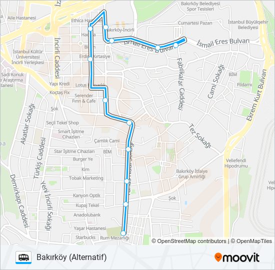 BAKIRKÖY-ADLIYE-METRO (ALTERNATIF) minibüs / dolmuş Hattı Haritası