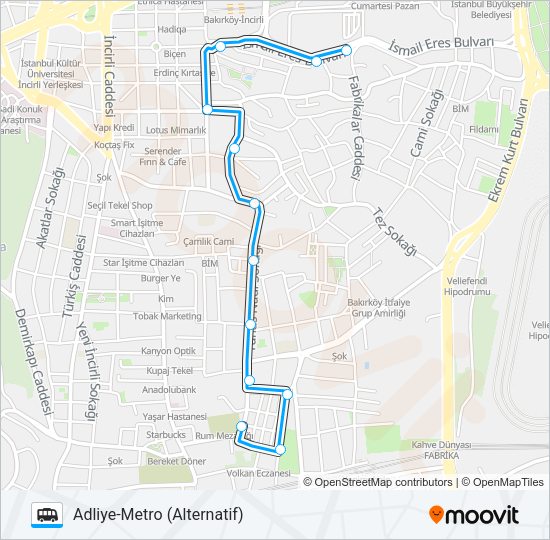 BAKIRKÖY-ADLIYE-METRO (ALTERNATIF) minibüs / dolmuş Hattı Haritası