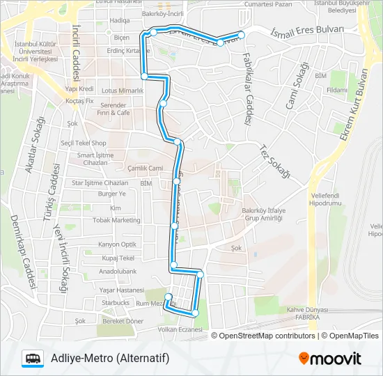 BAKIRKÖY-ADLIYE-METRO (ALTERNATIF) Dolmus & Minibus Line Map