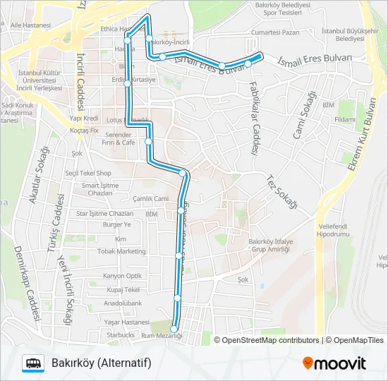 BAKIRKÖY-ADLIYE-METRO (ALTERNATIF) Dolmus & Minibus Line Map