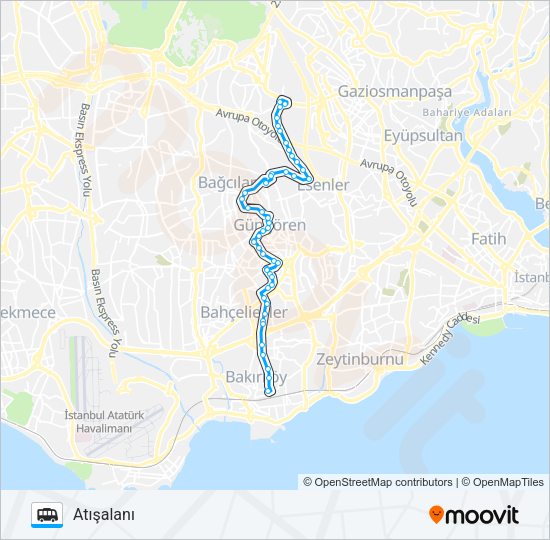 BAKIRKÖY-HASTANE-ESENLER-ATIŞALANI minibüs / dolmuş Hattı Haritası