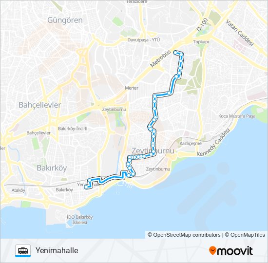 YENIMAHALLE-ZEYTINBURNU-CEVIZLIBAĞ minibüs / dolmuş Hattı Haritası