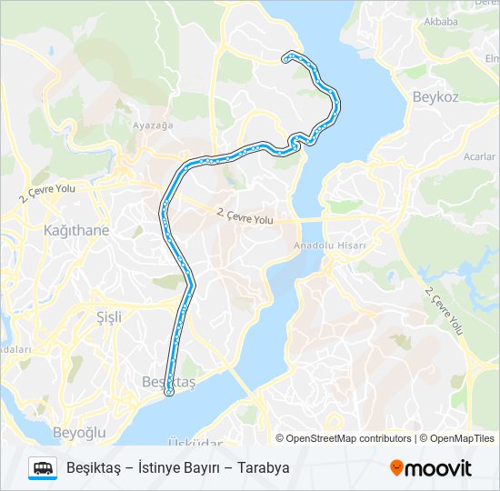 TARABYA – İSTINYE BAYIRI – BEŞIKTAŞ minibüs / dolmuş Hattı Haritası