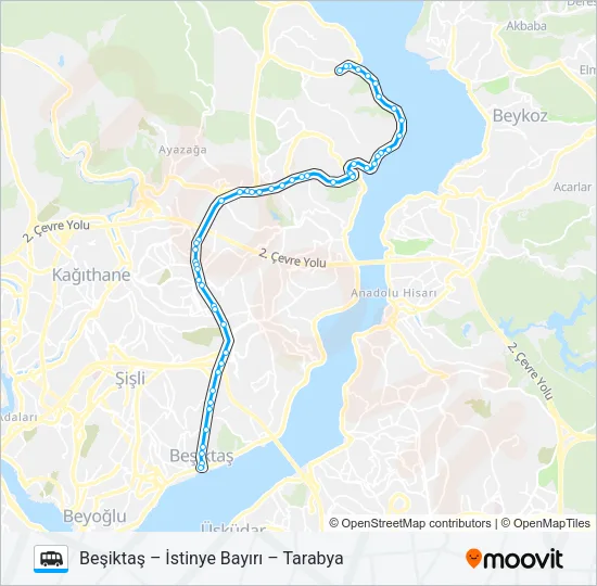 TARABYA – İSTINYE BAYIRI – BEŞIKTAŞ Dolmus & Minibus Line Map
