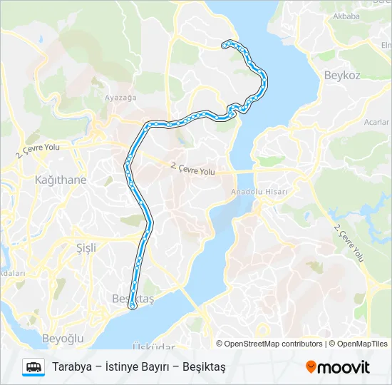 TARABYA – İSTINYE BAYIRI – BEŞIKTAŞ Dolmus & Minibus Line Map