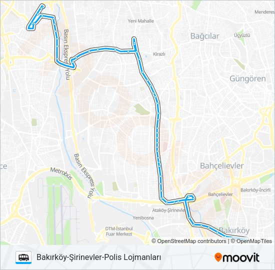BAKIRKÖY-ŞIRINEVLER-POLIS LOJMANLARI minibüs / dolmuş Hattı Haritası