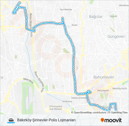 BAKIRKÖY-ŞIRINEVLER-POLIS LOJMANLARI Dolmus & Minibus Line Map