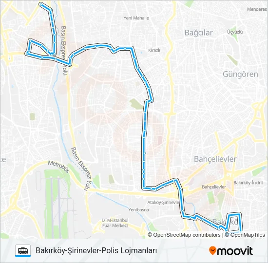 BAKIRKÖY-ŞIRINEVLER-POLIS LOJMANLARI Dolmus & Minibus Line Map
