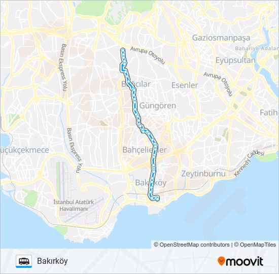 BAKIRKÖY-BAĞCILAR-KEMALPAŞA GÜZERGAHI 1 dolmus & minibus Line Map