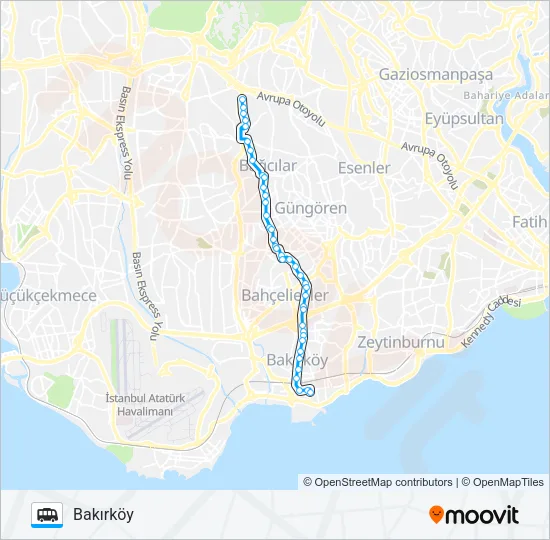 BAKIRKÖY-BAĞCILAR-KEMALPAŞA GÜZERGAHI 1 Dolmus & Minibus Line Map