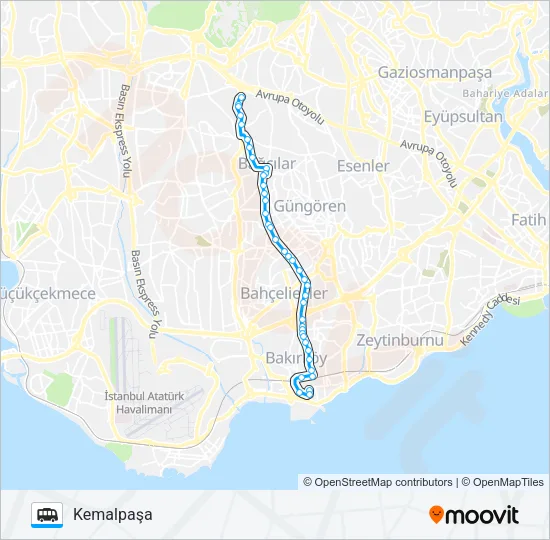 BAKIRKÖY-BAĞCILAR-KEMALPAŞA GÜZERGAHI 1 Dolmus & Minibus Line Map