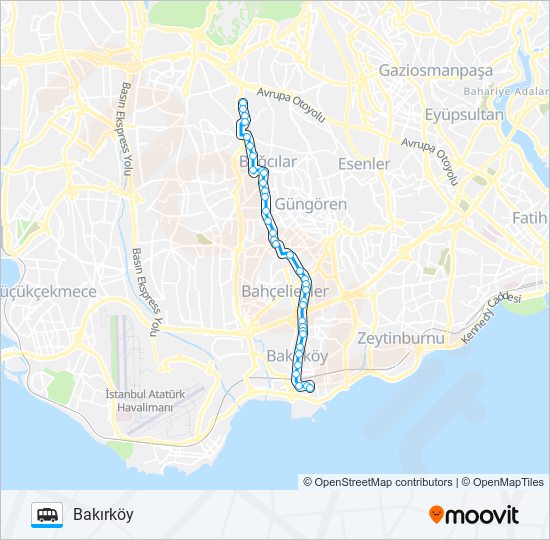 BAKIRKÖY-BAĞCILAR-KEMALPAŞA GÜZERGAHI 2 minibüs / dolmuş Hattı Haritası