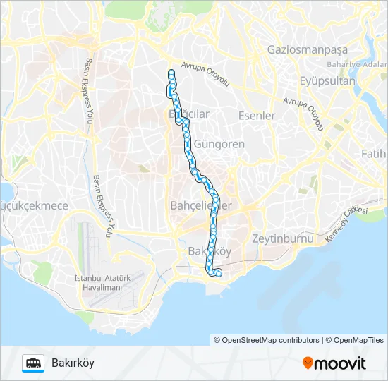 BAKIRKÖY-BAĞCILAR-KEMALPAŞA GÜZERGAHI 2 Dolmus & Minibus Line Map