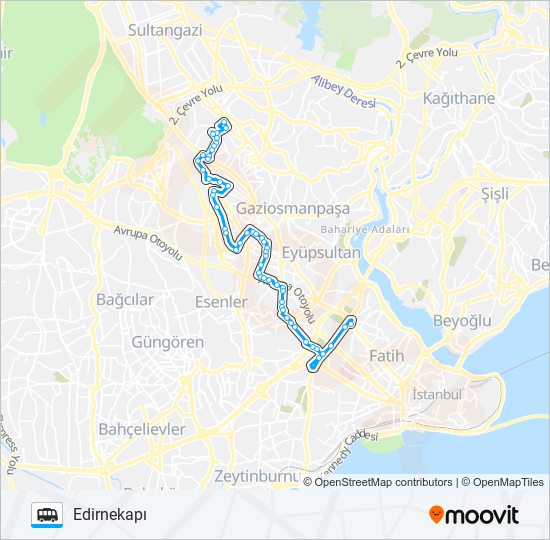 FABRIKALAR-CEVATPAŞA-KOCATEPE-EDIRNEKAPI dolmus & minibus Line Map