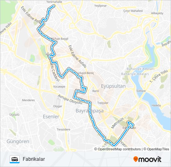 FABRIKALAR-CEVATPAŞA-KOCATEPE-EDIRNEKAPI minibüs / dolmuş Hattı Haritası